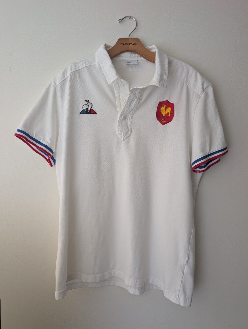 Le Coq Sportif Vintage French Rugby Polo with Red & Blue Trim